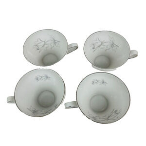 Winterling-Bavaria WIG2 Flat Cup Set 4 Gray Rose Platinum Trim Coupe Shape VTG